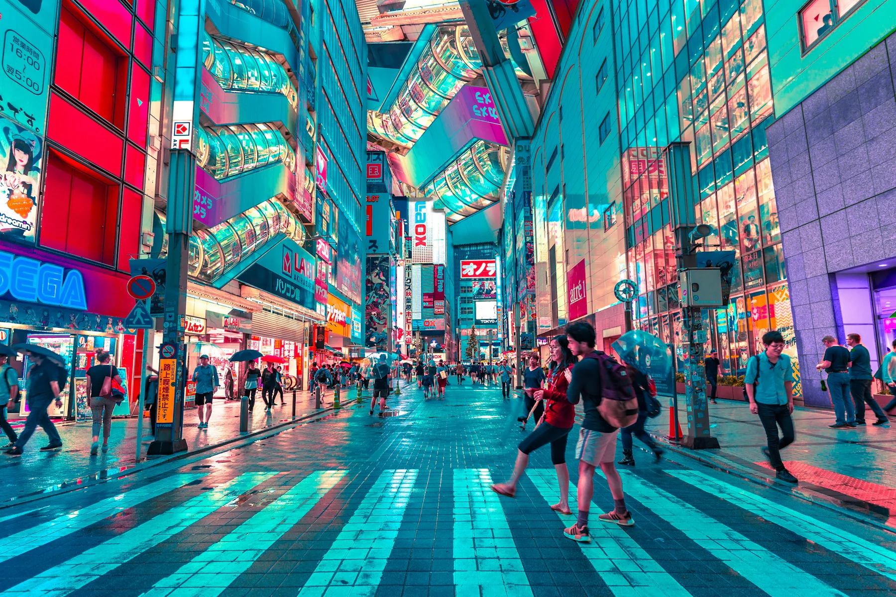 Colorful Tokyo streets after dark